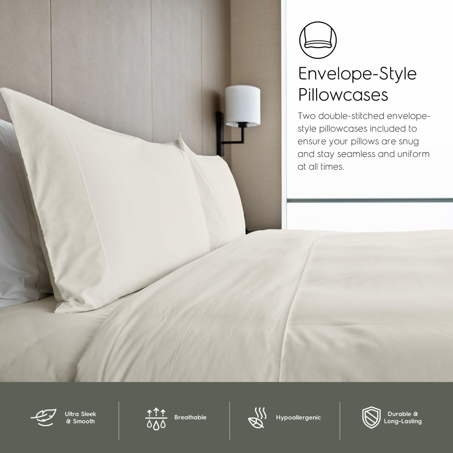 King Sheets Set, Pure 100% Viscose Derived from Bamboo Bed Sheets Set, Luxuriously Soft, Silky, Cooling Sheets, Double Stitched, Lifetime Quality Promise (Ivory White)