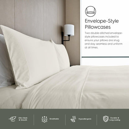 King Sheets Set, Pure 100% Viscose Derived from Bamboo Bed Sheets Set, Luxuriously Soft, Silky, Cooling Sheets, Double Stitched, Lifetime Quality Promise (Ivory White)